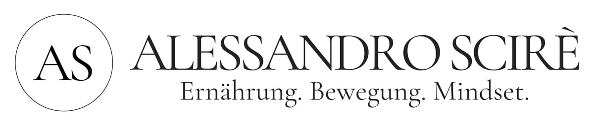 Alessandro Scirè logo with initials AS and tagline Ernährung, Bewegung, Mindset